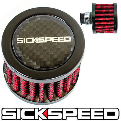 BLACK MINI AIR INTAKE VENT FILTER WITH CARBON FIBER FOR VALVE COVER VACUUM-C-Dub Tech