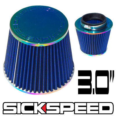 BLUE / NEO CHROME 3 INCH FILTER FOR COLD/RAM ENGINE AIR INTAKE VELOCITY STACK 3"-C-Dub Tech