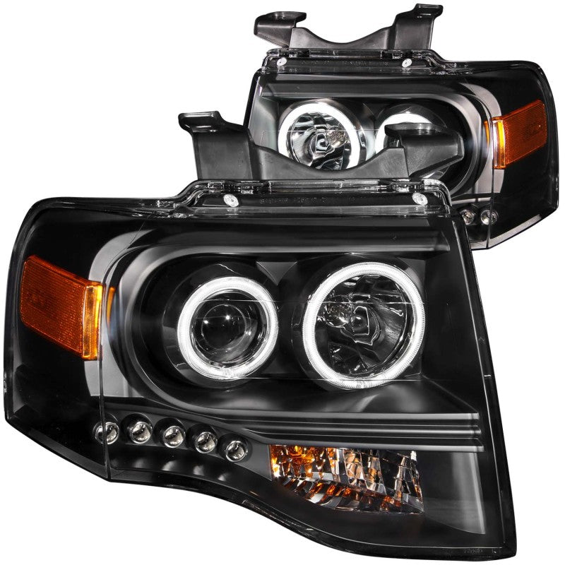 ANZO 2007-2014 Ford Expedition Projector Headlights w/ Halo Black - 111113-C-Dub Tech