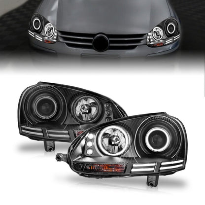 ANZO 2006-2009 Volkswagen Rabbit Projector Headlights w/ Halo Black (CCFL) - 121345-C-Dub Tech