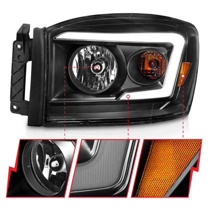 Anzo 06-09 Dodge RAM 1500/2500/3500 Headlights Black Housing/Clear Lens (w/ - 111524