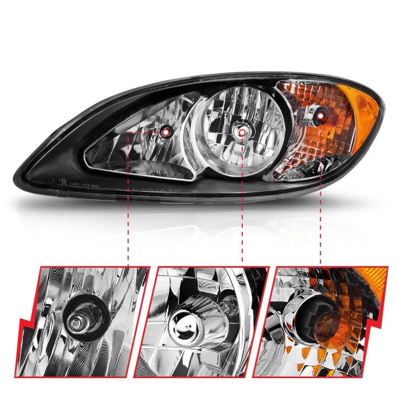 ANZO 2008-2016 International Prostar Crystal Headlights Black Housing (OE Replacement) - 131032