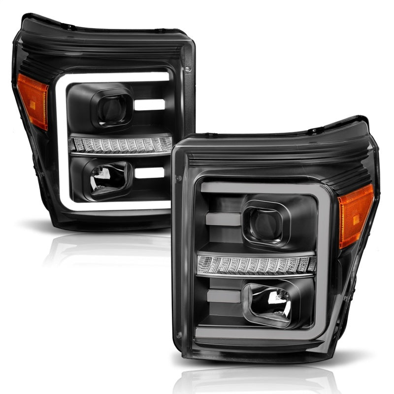 ANZO 2011-2016 Ford F250 Projector Headlights w/ Plank Style Switchback - 111406