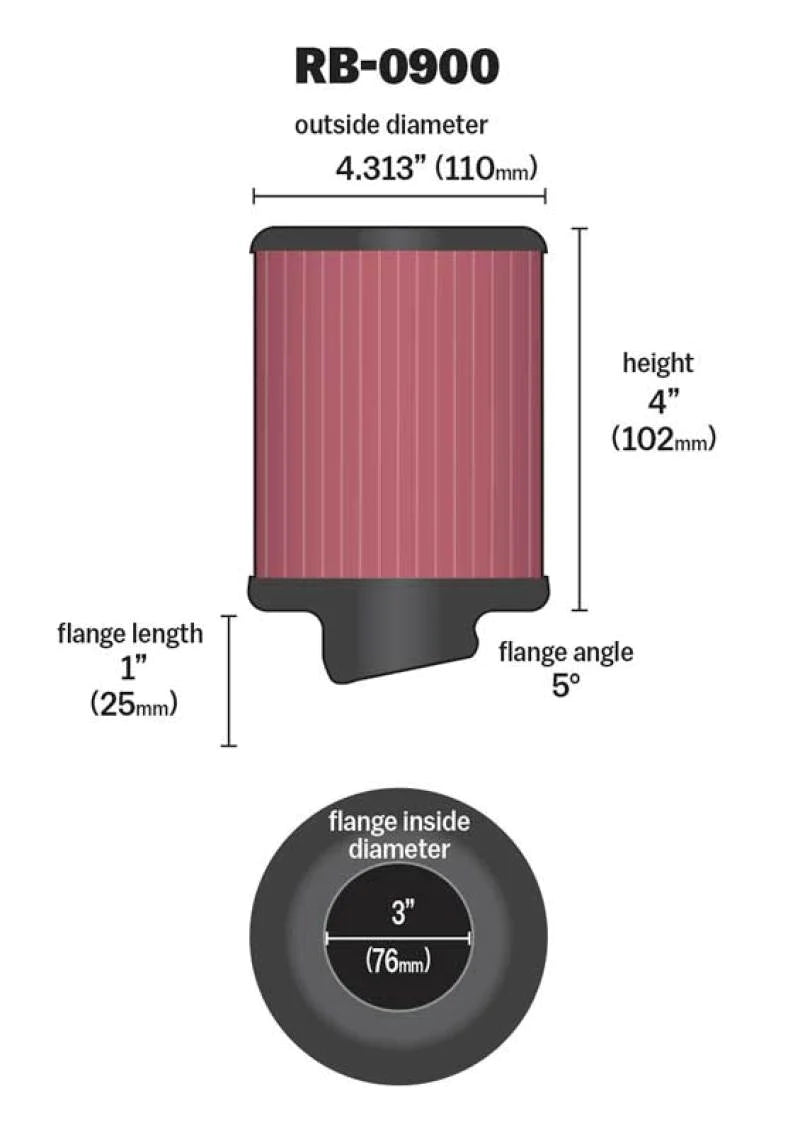 K&N Universal Rubber Filter 3 inch 5 Degree FLG 4 - RB-0900