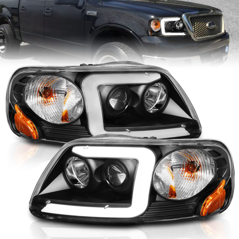 ANZO 1997-2003 Ford F-150 Projector Headlights w/ Light Bar Black - 111503