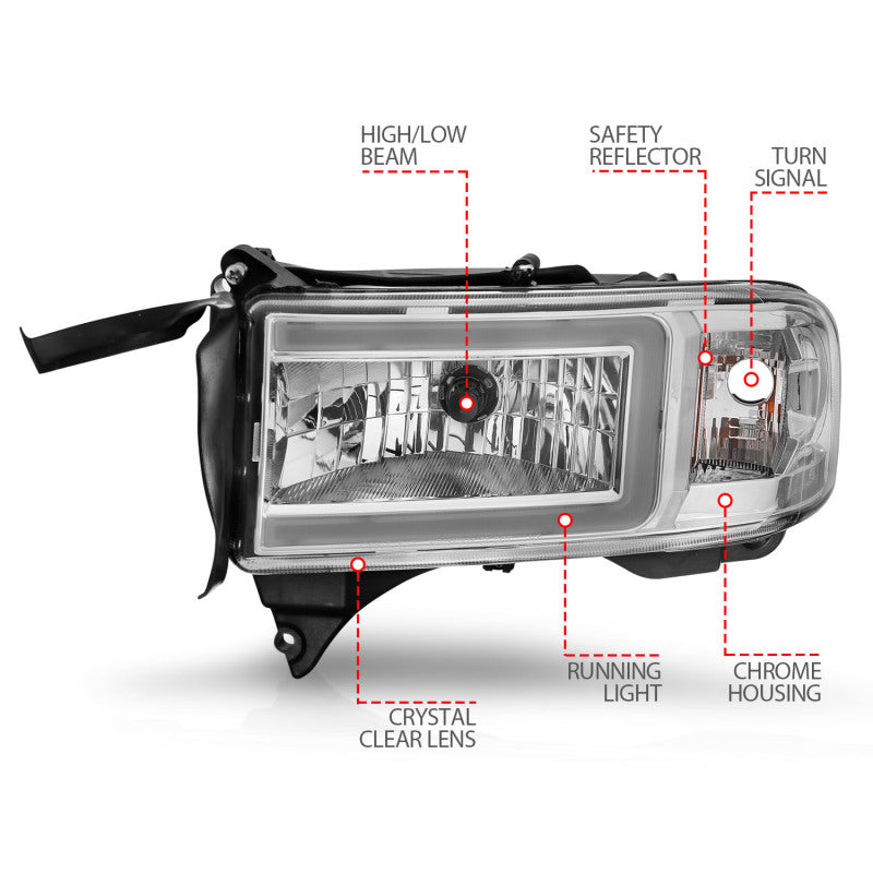 ANZO 94-02 Dodge RAM Crystal Headlight - w/ Light Bar - 111555