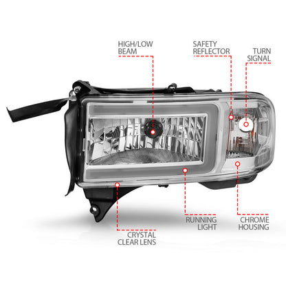 ANZO 94-02 Dodge RAM Crystal Headlight - w/ Light Bar - 111555