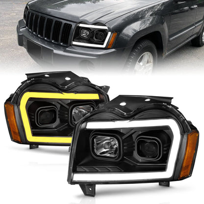 ANZO 2005-2007 Jeep Grand Cherokee Projector Headlights w/ Light Bar - 111543