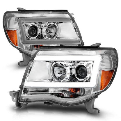 ANZO 2005-2011 Toyota Tacoma Projector Headlights w/ Light Bar Chrome - 111518