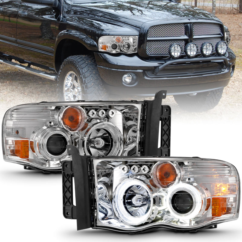 ANZO 2002-2005 Dodge Ram 1500 Projector Headlights w/ Halo Chrome - 111491-C-Dub Tech