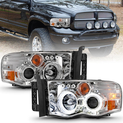 ANZO 2002-2005 Dodge Ram 1500 Projector Headlights w/ Halo Chrome - 111491-C-Dub Tech