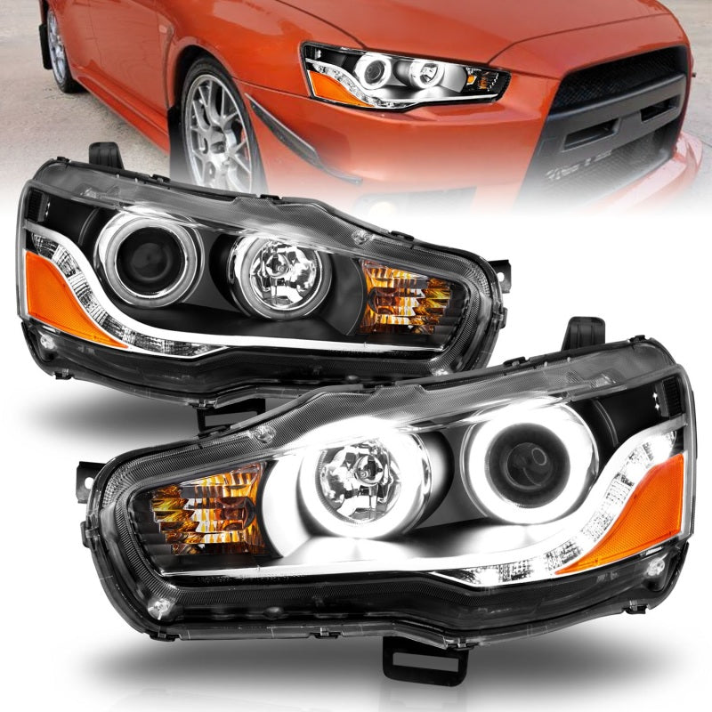 ANZO 2008-2015 Mitsubishi Lancer Projector Headlights w/ Halo Black (CCFL) - 121428-C-Dub Tech