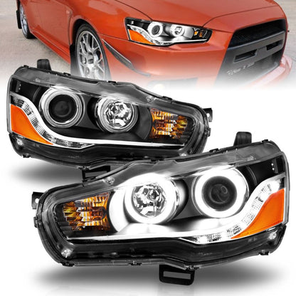 ANZO 2008-2015 Mitsubishi Lancer Projector Headlights w/ Halo Black (CCFL) - 121428-C-Dub Tech