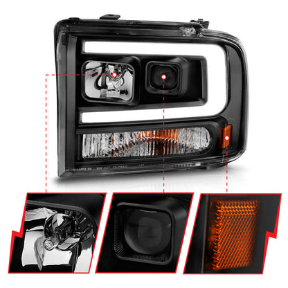 ANZO 99-04 Ford F250/F350/F450/Excursion (excl 99) Projector Headlights - w/ - 111551