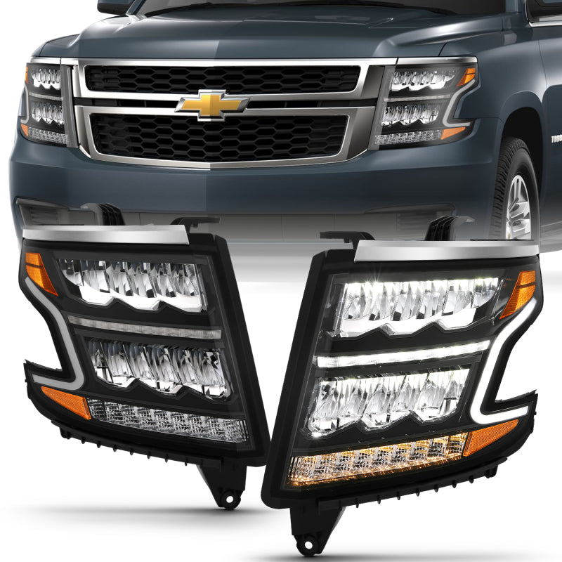 ANZO 15-20 Chevy Tahoe/Suburban LED Light Bar Style Headlights Black - 111478-C-Dub Tech