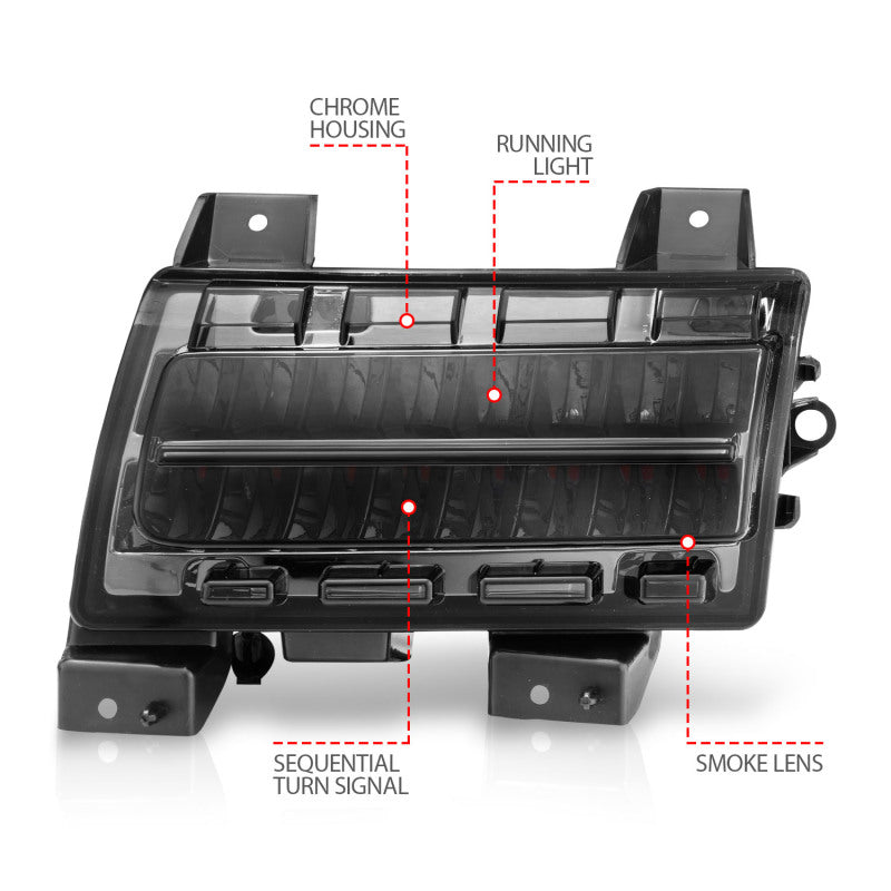 ANZO 2018-2021 Jeep Wrangler LED Side Markers Chrome Housing Smoke - 511085