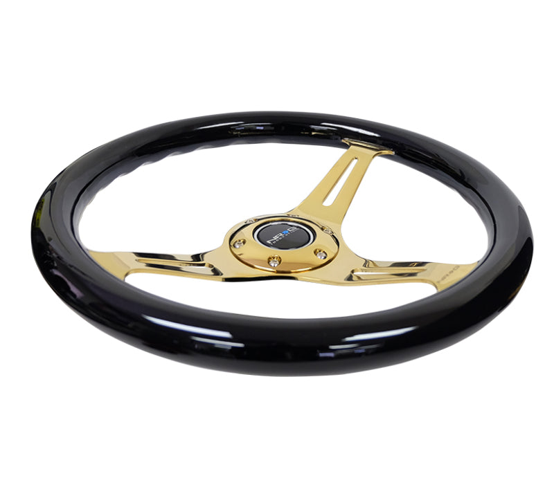 NRG Classic Wood Grain Steering Wheel (350mm) Black Grip w/Chrome - ST-015CG-BK