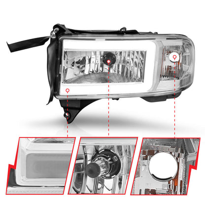 ANZO 94-02 Dodge RAM Crystal Headlight - w/ Light Bar - 111555