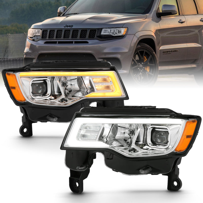 ANZO 2017-2018 Jeep Grand Cherokee Projector Headlights w/ Plank Style - 111419-C-Dub Tech