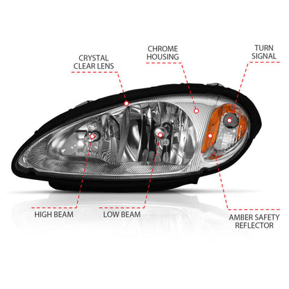 ANZO 2001-2005 Chrysler Pt Cruiser Crystal Headlight Chrome Amber (OE) - 111472-C-Dub Tech
