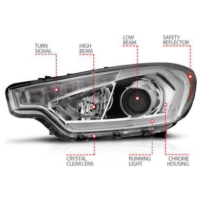 ANZO 2014-2016 Kia Forte Projector Headlights w/ Light Bar Chrome - 121561