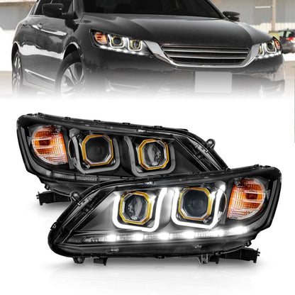 ANZO 2013-2015 Honda Accord Projector Headlights w/ U-Bar Black - 121492