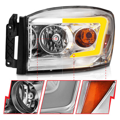 Anzo 06-09 Dodge RAM 1500/2500/3500 Headlights Chrome Housing/Clear Lens (w/Switchback - 111527