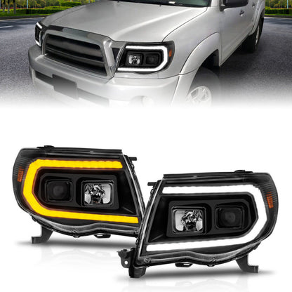 ANZO 05-11 Toyota Tacoma Projector Headlights w/Light Bar Switchback Black - 111564-C-Dub Tech