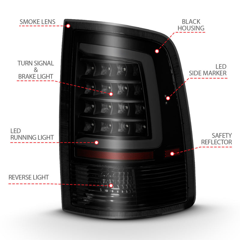 ANZO 2009-2018 Dodge Ram 1500 LED Taillight Plank Style Black - 311319-C-Dub Tech