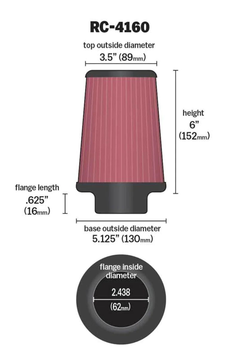 K&N Universal Chrome Filter 2 7/16 inch FLG / 5 - RC-4160