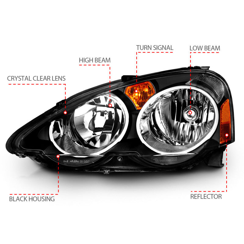 ANZO 2002-2004 Acura Rsx Crystal Headlights Black - 121209-C-Dub Tech