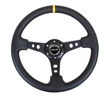 NRG Reinforced Steering Wheel (350mm / 3in. Deep) Blk Leather - RST-006BK-Y