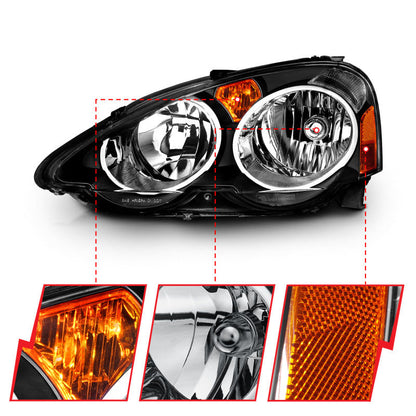 ANZO 2002-2004 Acura Rsx Crystal Headlights Black - 121209-C-Dub Tech