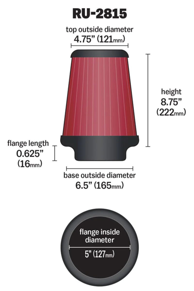K&N Universal Clamp-On Air Filter 5in FLG / 6-1/2in B - RU-2815