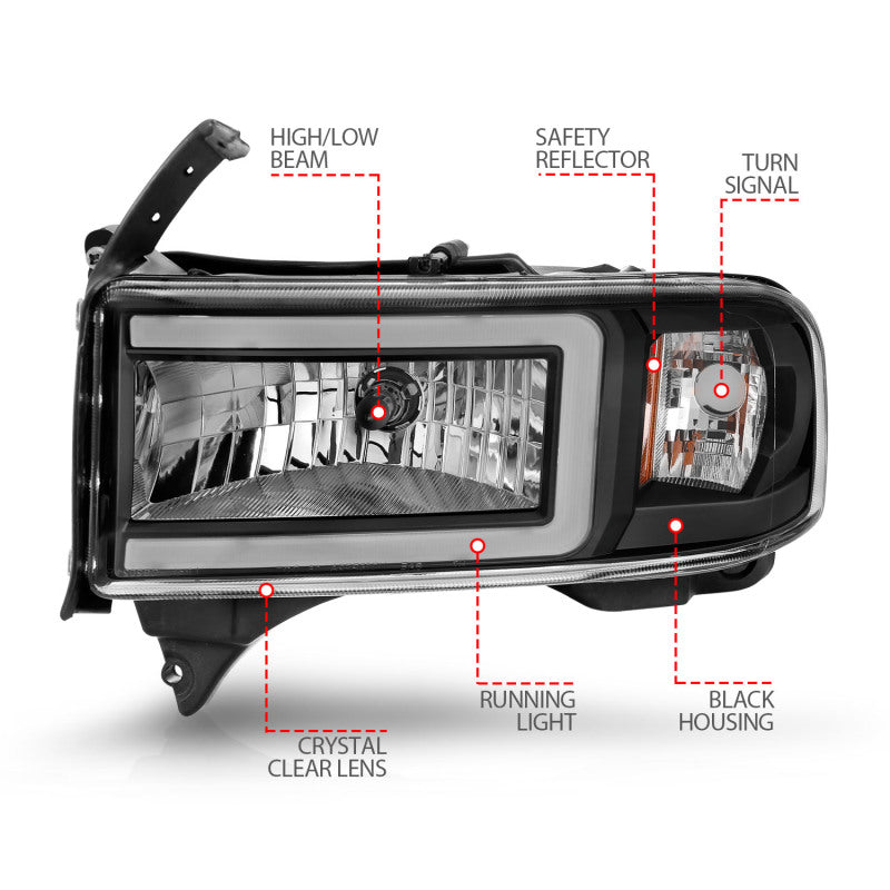ANZO 94-02 Dodge RAM Crystal Headlight - w/ Light Bar - 111554-C-Dub Tech