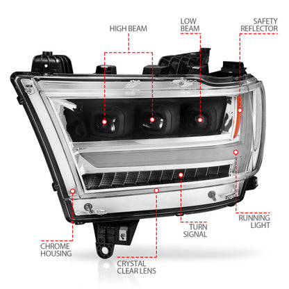 ANZO 19-20 Dodge Ram 1500 Tradesman LED Projector Headlights Plank - 111495-L