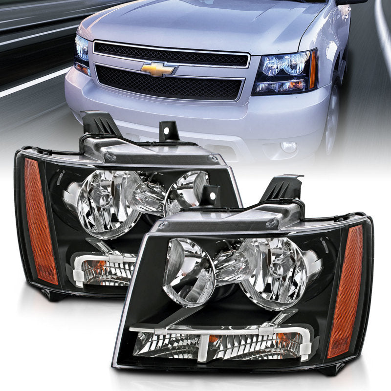 ANZO 2007-2014 Chevrolet Tahoe/Suburban Crystal Headlights Black - 111392