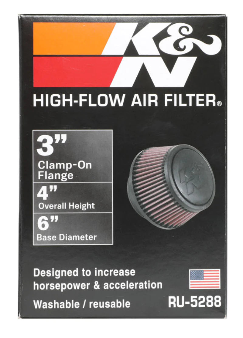 K&N Universal Round Clamp-On Air Filter 3in Flange ID x - RU-5288