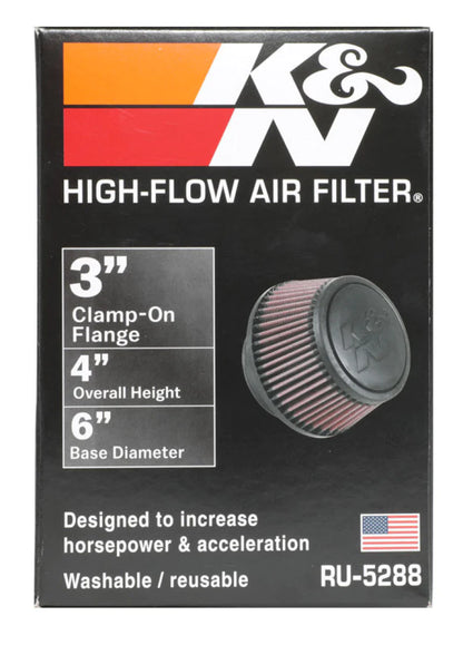 K&N Universal Round Clamp-On Air Filter 3in Flange ID x - RU-5288