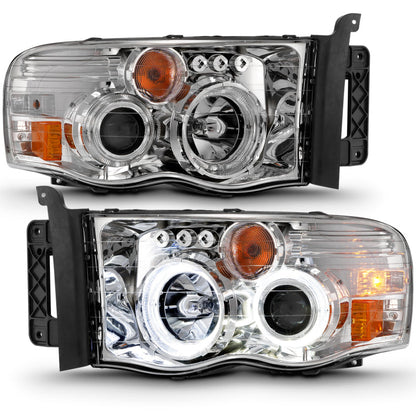 ANZO 2002-2005 Dodge Ram 1500 Projector Headlights w/ Halo Chrome - 111491-C-Dub Tech