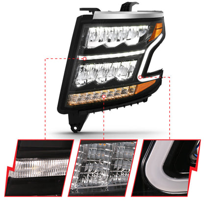 ANZO 15-20 Chevy Tahoe/Suburban LED Light Bar Style Headlights Black - 111478-C-Dub Tech