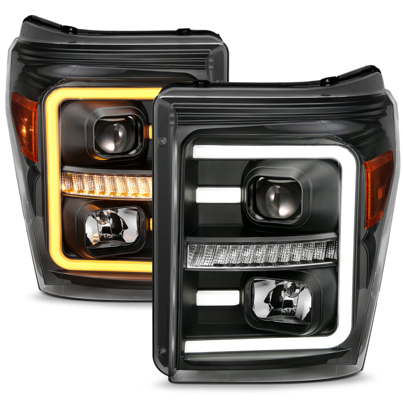 ANZO 2011-2016 Ford F250 Projector Headlights w/ Plank Style Switchback - 111406