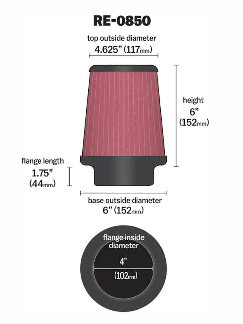 K&N Universal Air Filter (4in. Flange / 6in. Base OD - RE-0850