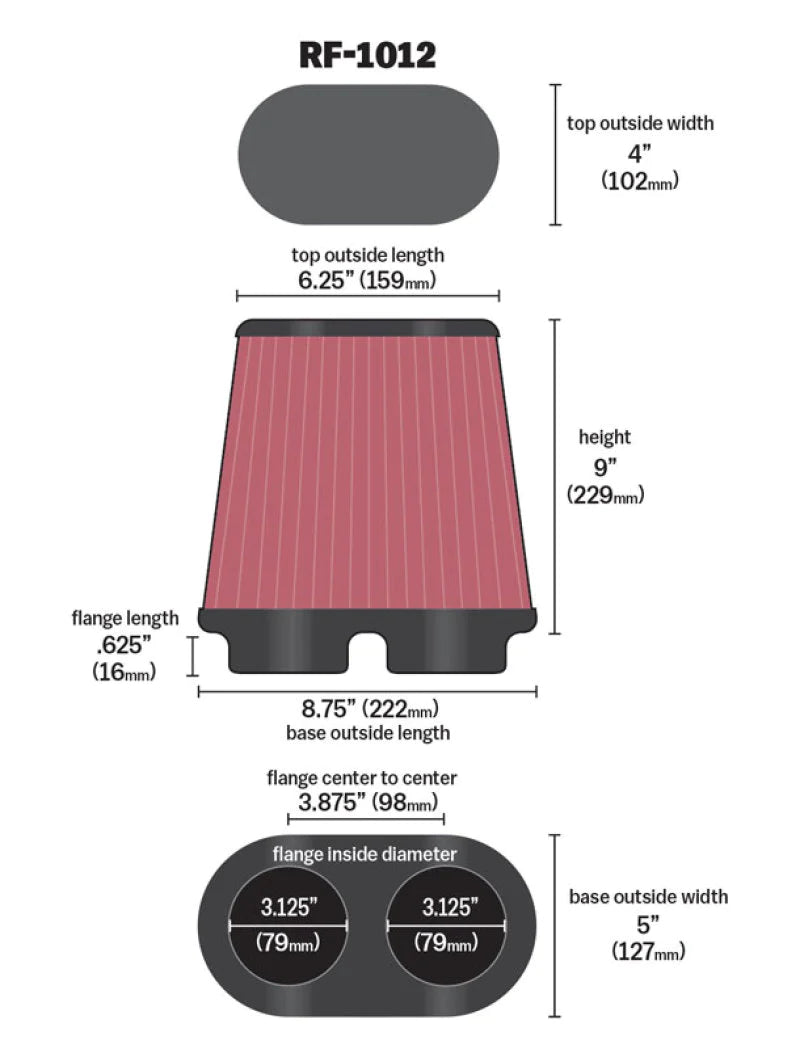 K&N Universal Air Filter 3.125in Flange ID x 5in Base - RF-1012