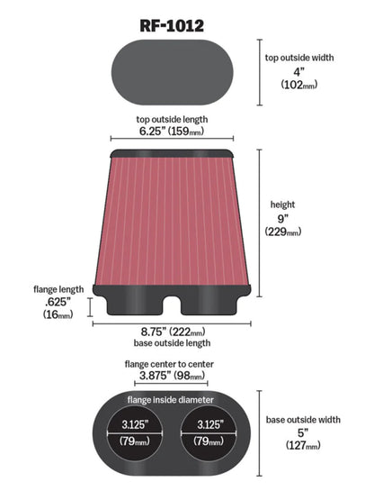 K&N Universal Air Filter 3.125in Flange ID x 5in Base - RF-1012