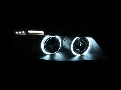 ANZO 2006-2008 BMW 3 Series E90-E91 Projector Headlights w/ Halo - 121335