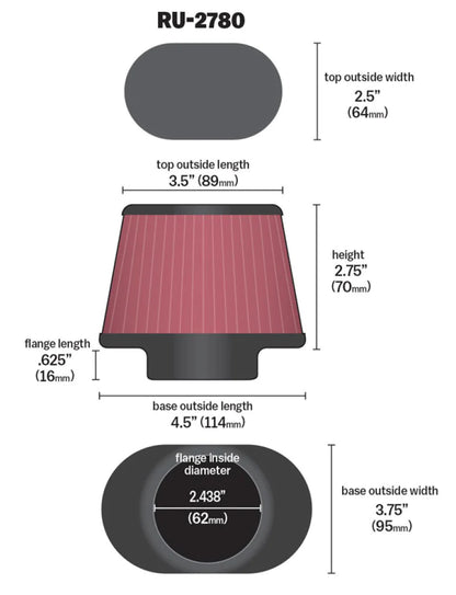 K&N Filter Universal Rubber Filter 2 7/16 inch Flange 4.5x3.75 - RU-2780