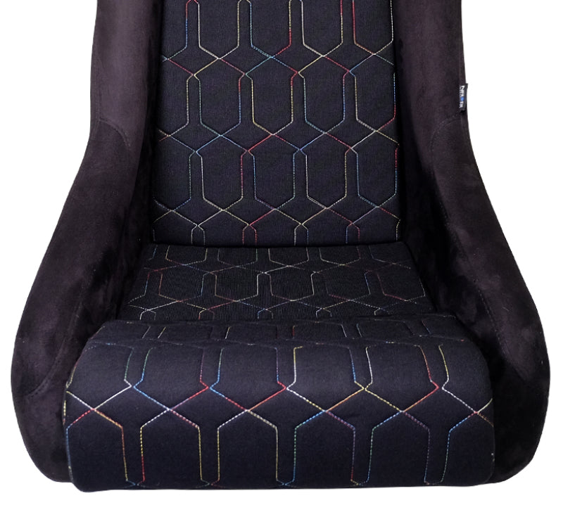 NRG FRP Bucket Seat (Black w/ Multi Color Geometric Pattern) - FRP-300-MGEO-BK