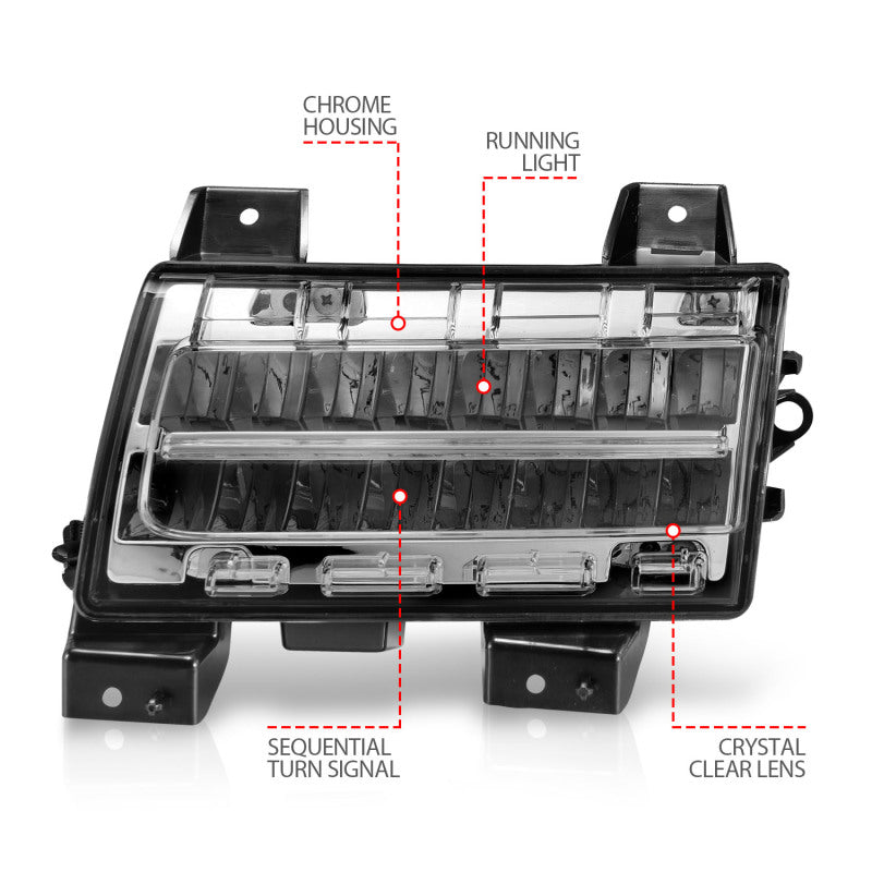 ANZO 2018-2021 Jeep Wrangler LED Side Markers Chrome Housing Clear - 511086