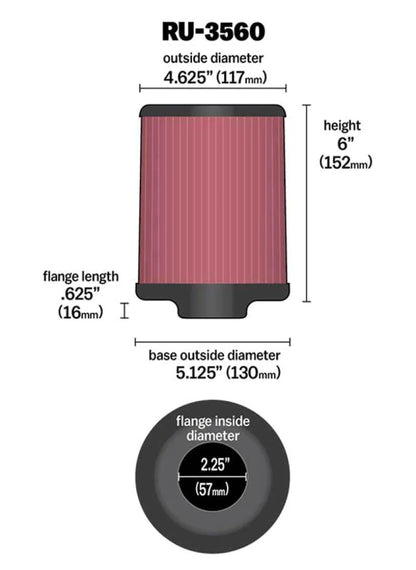 K&N Universal Rubber Filter 2-1/4in FLG x 5-1/8in Base x - RU-3560